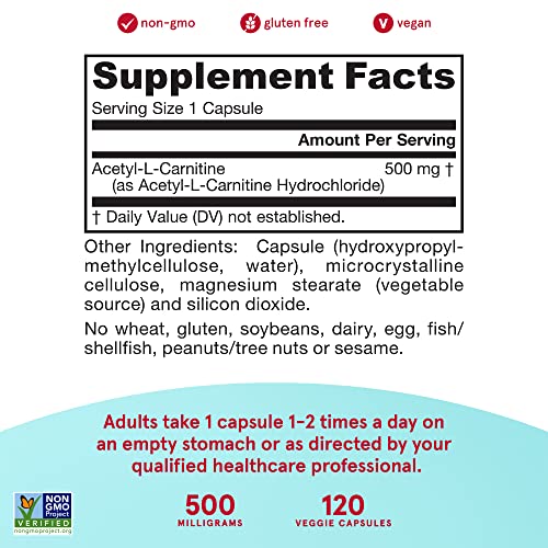 Acetyl L-Carnitine 500 mg, 120 Veggie Capsules