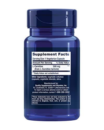 Life Extension L-Carnitine 500 mg Capsules, 30 Count
