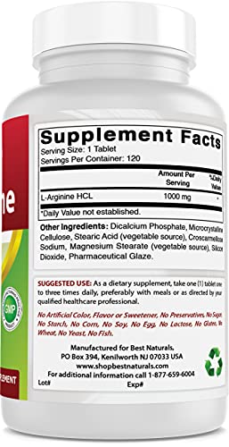 Best Naturals L-Arginine 1000mg, 120 Capsules