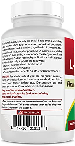 Best Naturals L-Arginine 1000mg, 120 Capsules