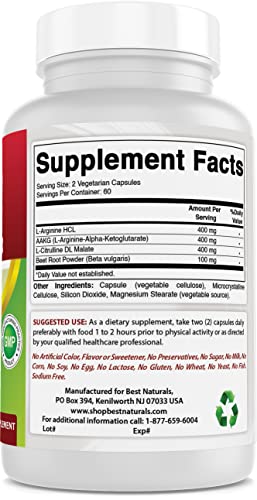 Best Naturals L-Arginine Triple Strength 1300 mg 120 Veg Caps