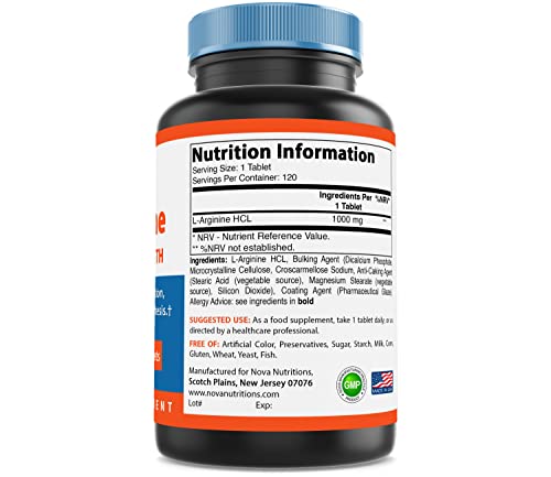 Nova Nutrition L-Arginine 1000 mg, 120 Tablets