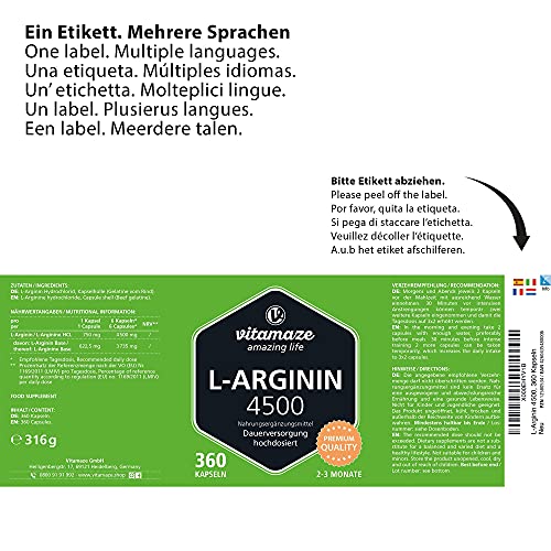 High-Potency L-Arginine Capsules, 4500 mg, 360 Count