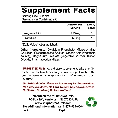 L-Arginine L-Citrulline Complex 1000 mg, 250 Tablets