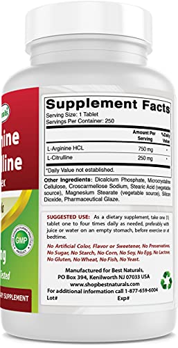 L-Arginine L-Citrulline Complex 1000 mg, 250 Tablets
