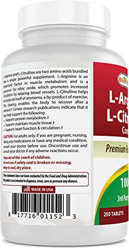 L-Arginine L-Citrulline Complex 1000 mg, 250 Tablets