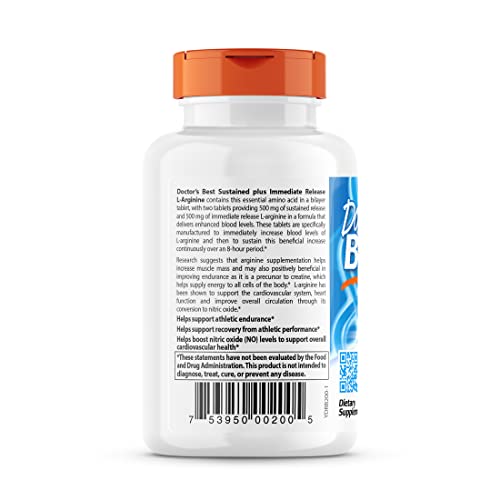 Doctor's Best L-Arginine 500 mg Tablets, 120 Count
