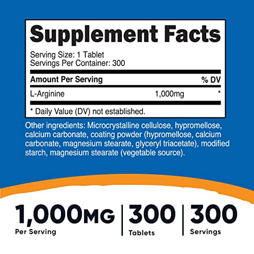 Nutricost L-Arginine 1000mg Amino Acid Tablets
