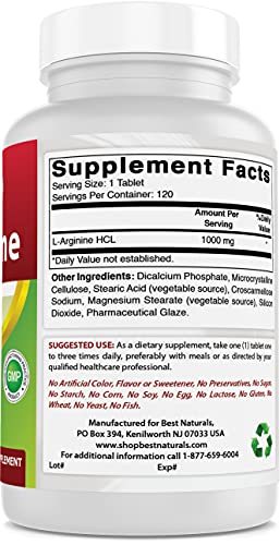 Best Naturals L-Arginine 1000 Mg 120 Tablets