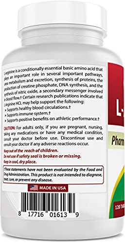 Best Naturals L-Arginine 1000 Mg 120 Tablets