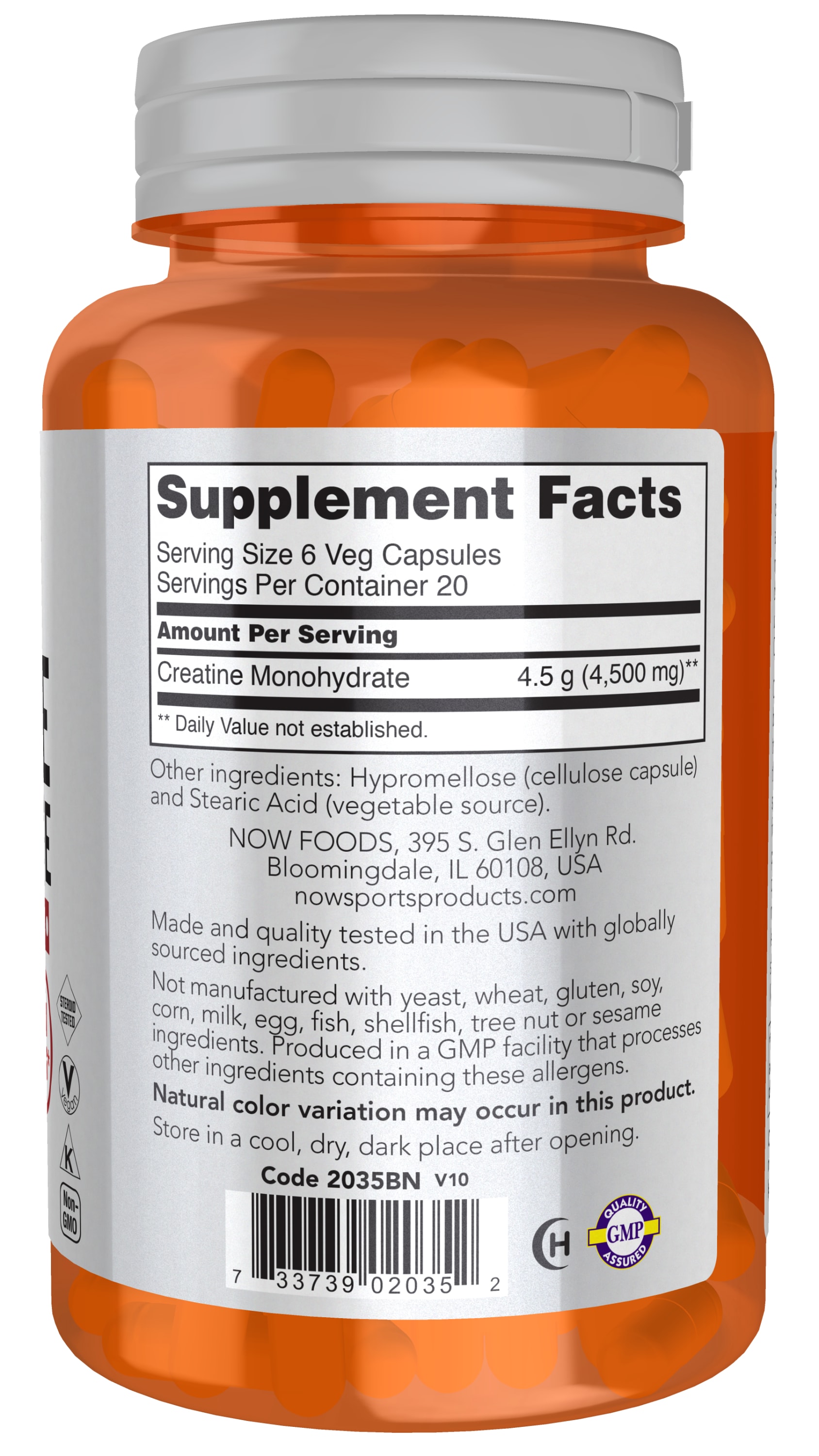 NOW Sports Creatine Monohydrate 750 mg, 120 Veg Capsules