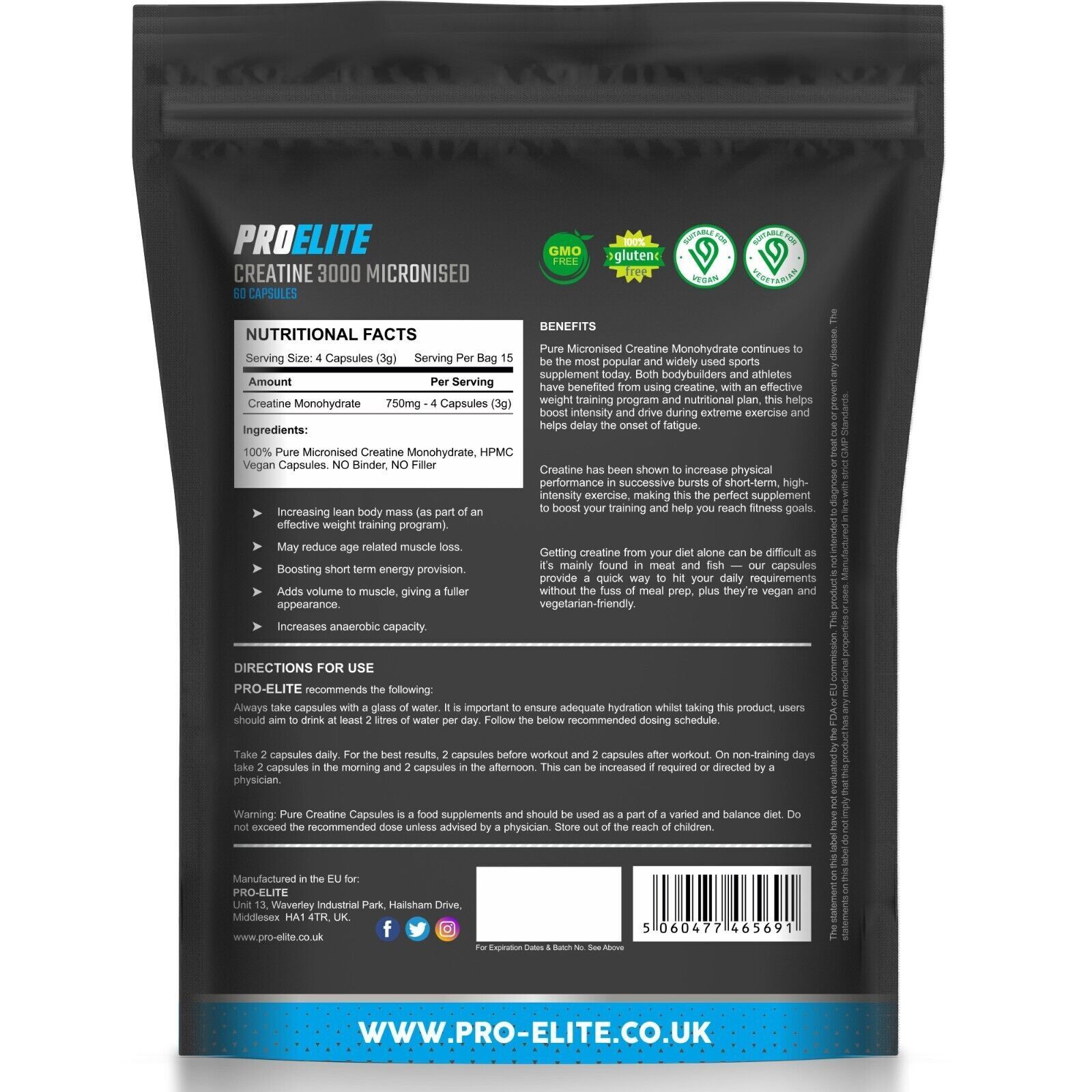 Vegan Creatine Monohydrate Capsules for Muscle Growth