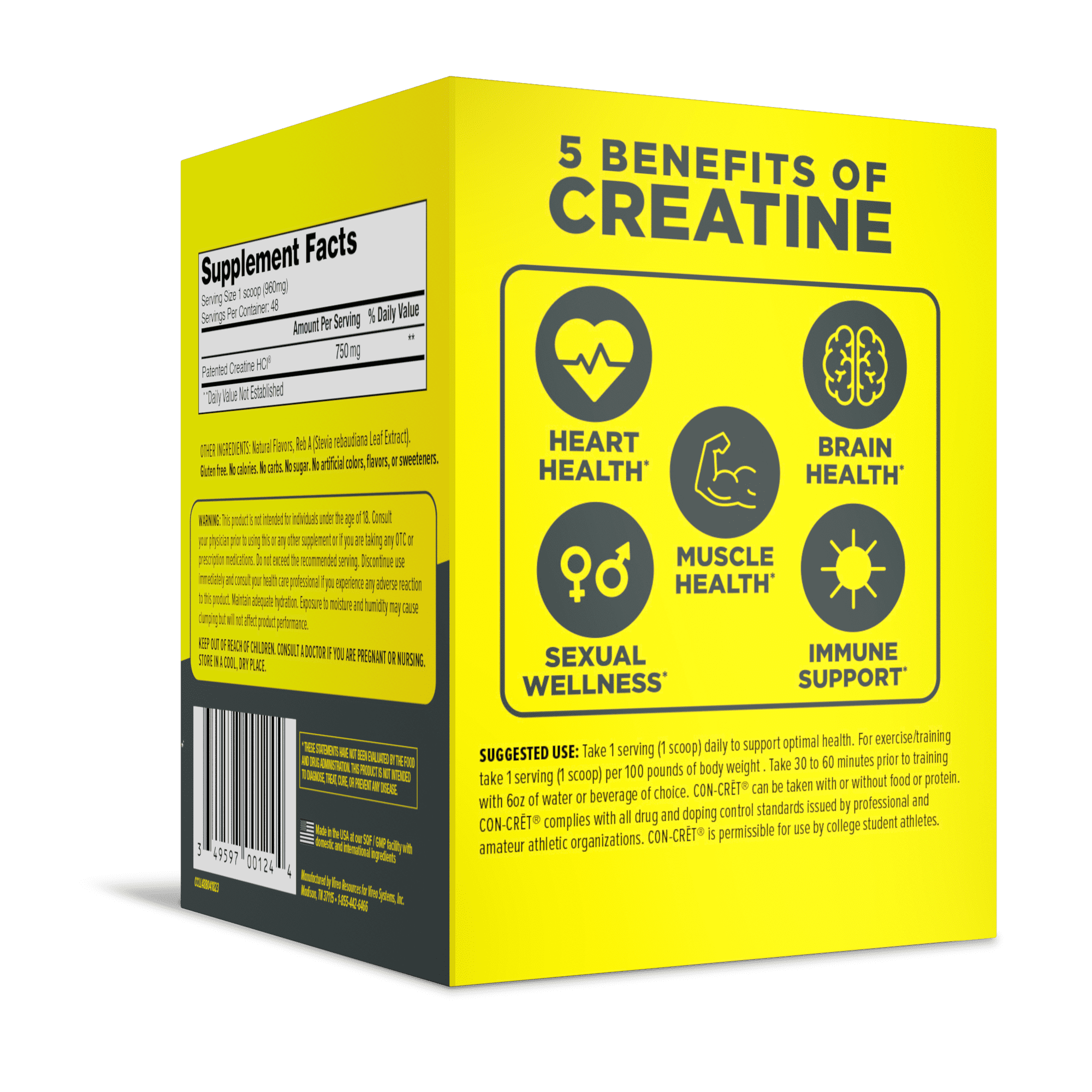 CON-CRET Creatine HCl Lemon Lime Powder, 48 Servings