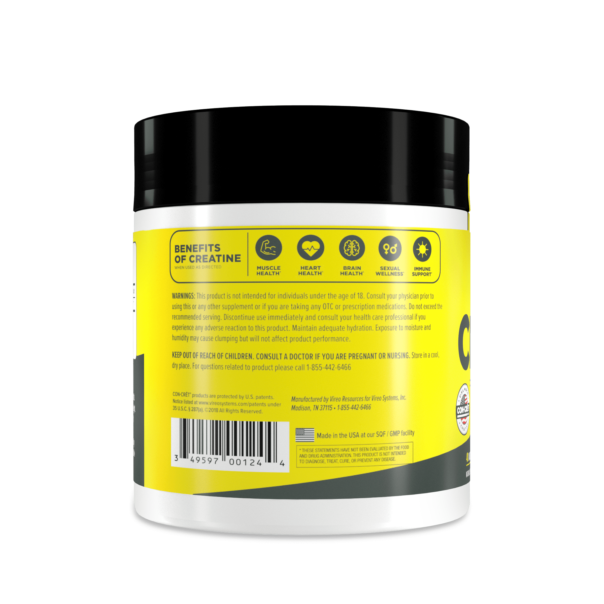 CON-CRET Creatine HCl Lemon Lime Powder, 48 Servings