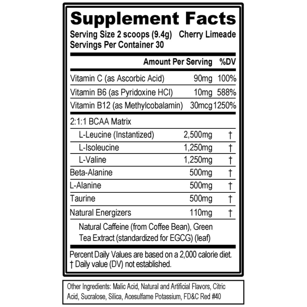 EVL BCAA Energy Amino Acid Pre Workout Powder
