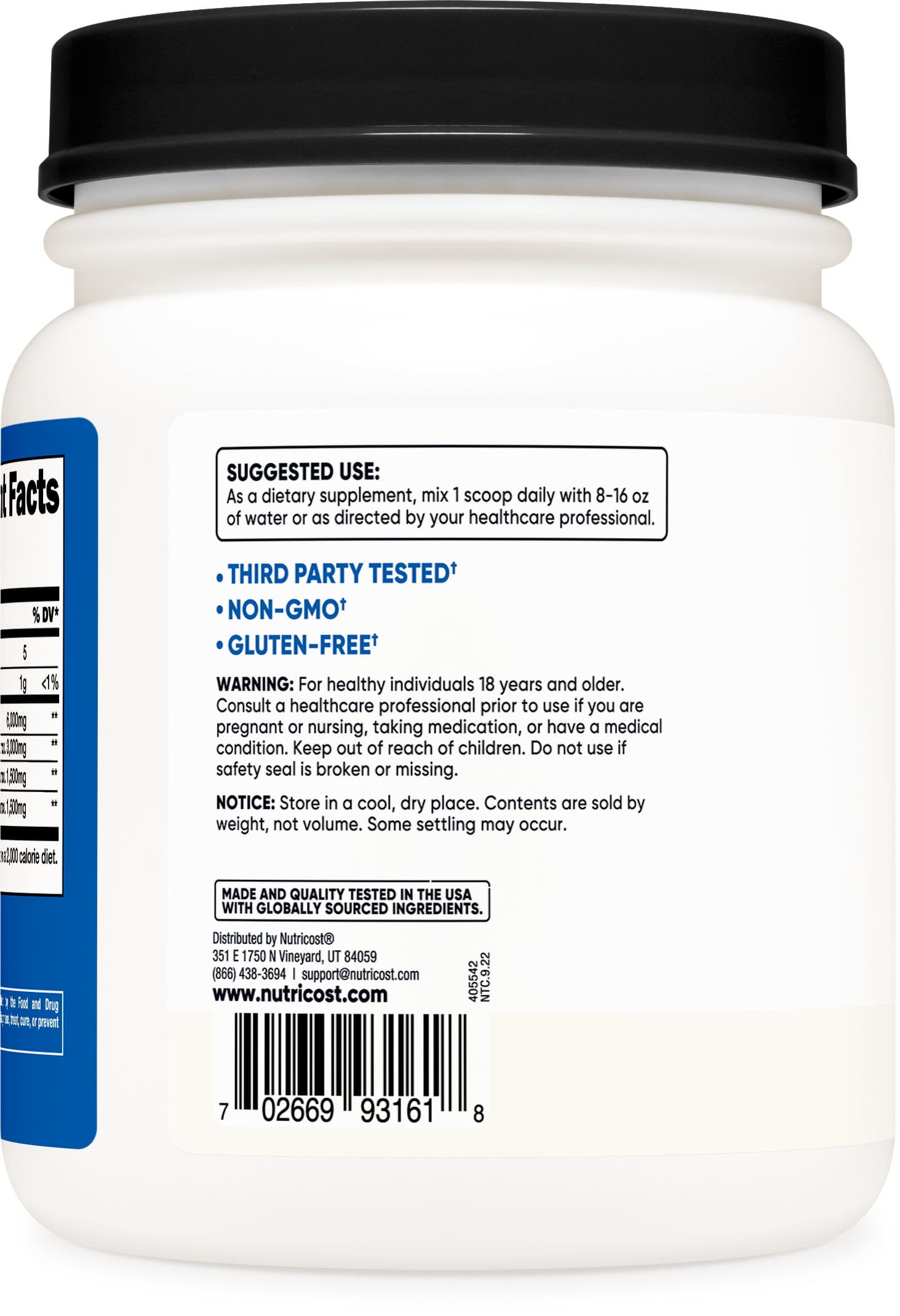 Nutricost Unflavored BCAA Powder 2:1:1, 90 Servings