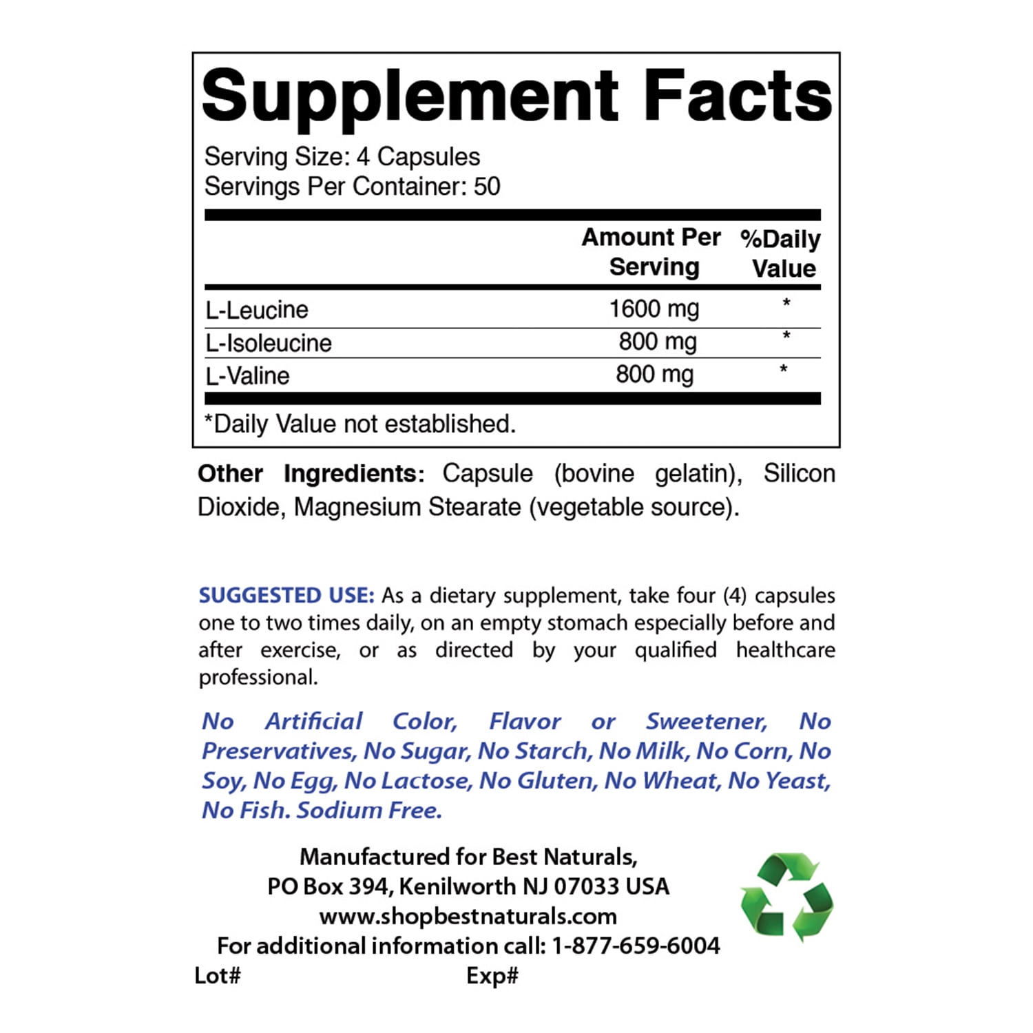 BCAA Amino Acids, 3200mg, 200 Capsules