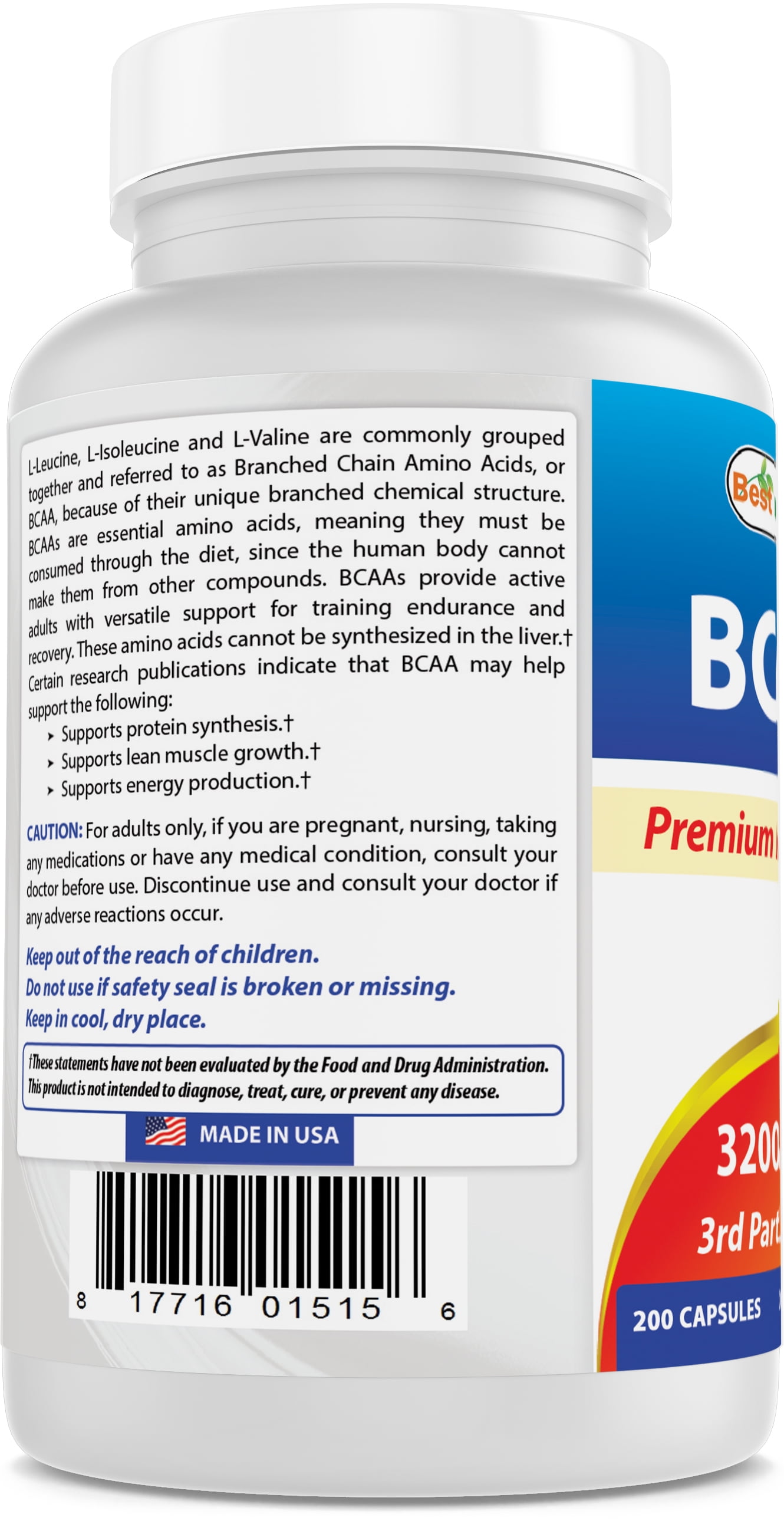 BCAA Amino Acids, 3200mg, 200 Capsules