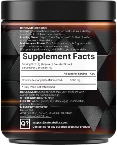 NatureBell Pure Creatine Monohydrate Powder 5000mg