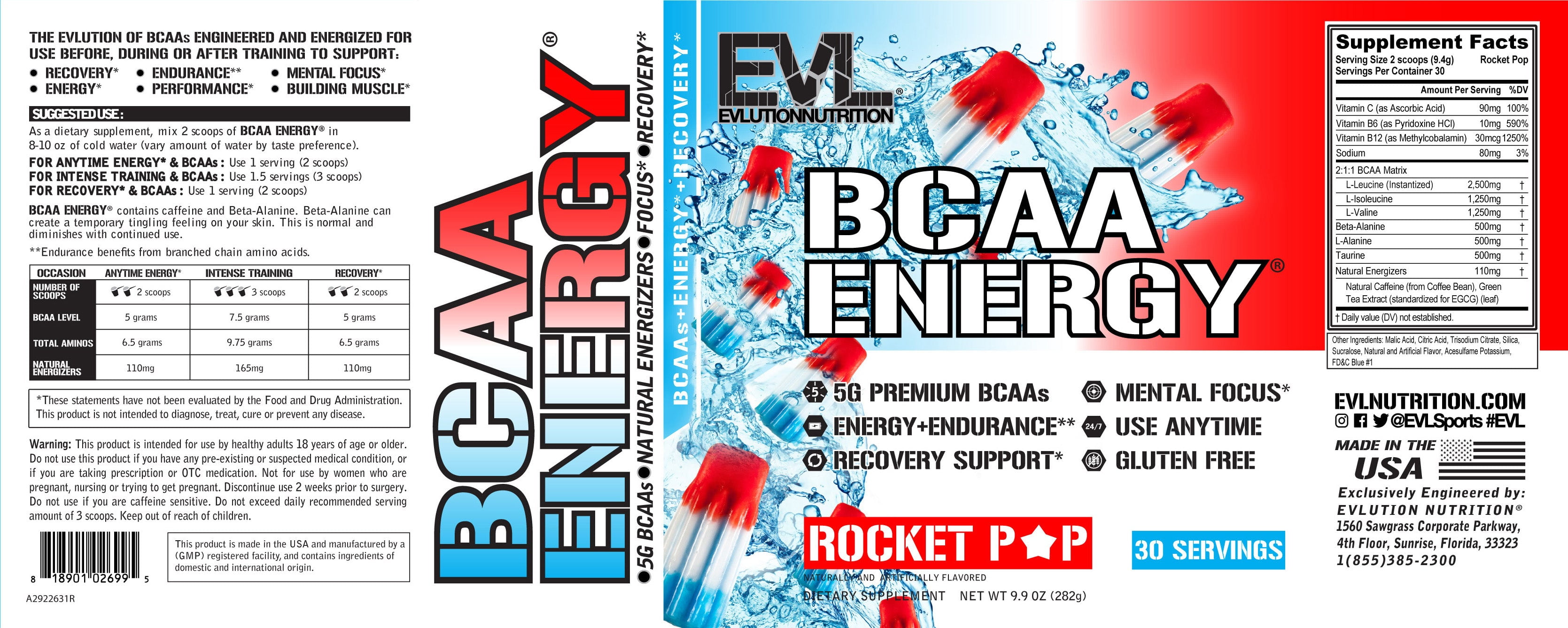 Evlution Nutrition BCAA Energy Powder - Rocket Pop
