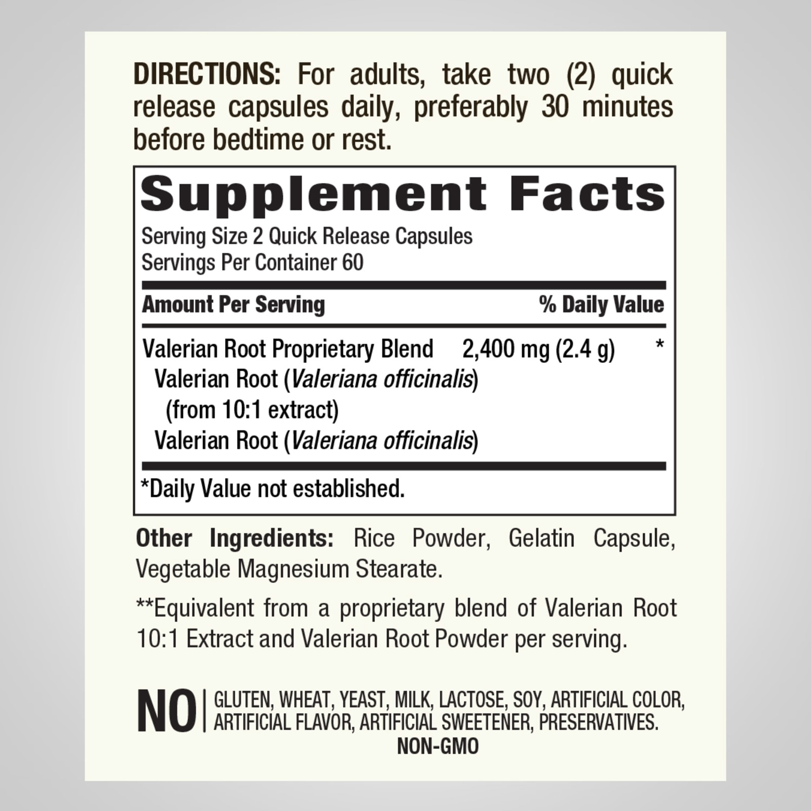 Valerian Root Extract 2400mg - Non-GMO Capsules