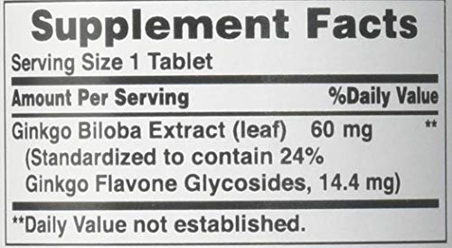 Ginkgo Biloba 60 mg Tablets, 120 Count