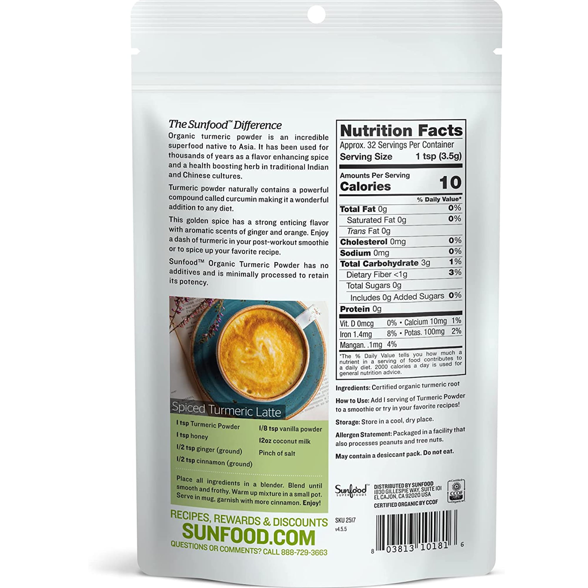 Organic Turmeric Root Powder with Curcumin, 4 oz