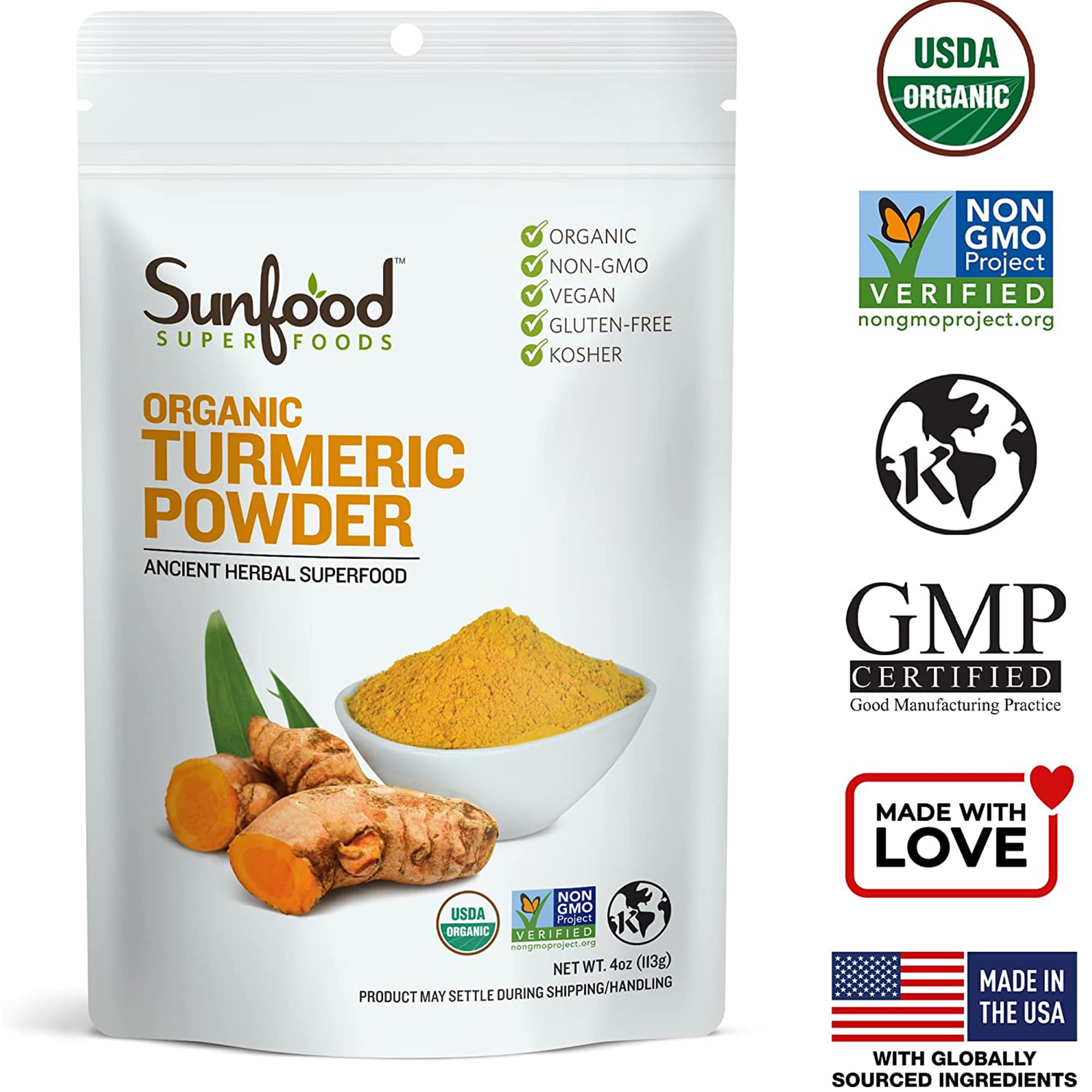 Organic Turmeric Root Powder with Curcumin, 4 oz