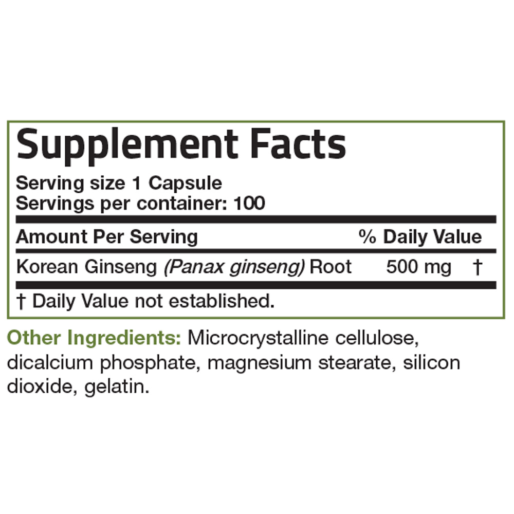 Bronson Korean Ginseng 500 mg - 100 Capsules