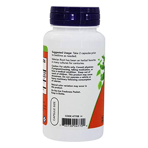 NOW Valerian Root 500 mg Herbal Supplement 100 Capsules