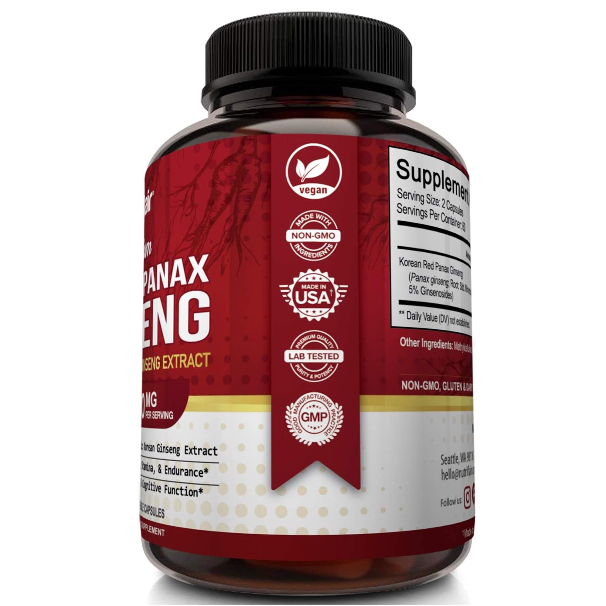 NutriFlair Korean Ginseng Capsules for Energy & Focus