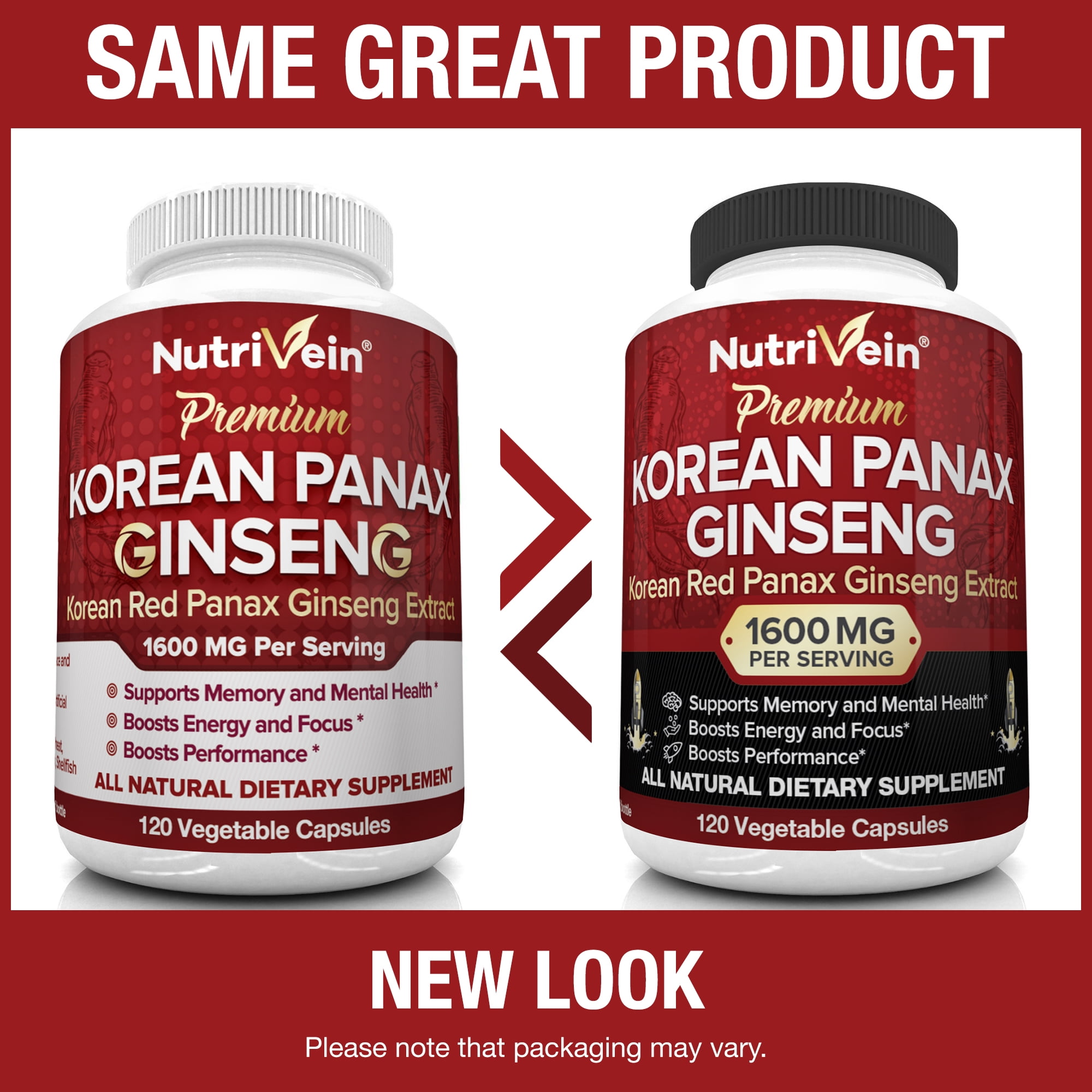 Nutrivein Korean Red Panax Ginseng 1600mg Capsules