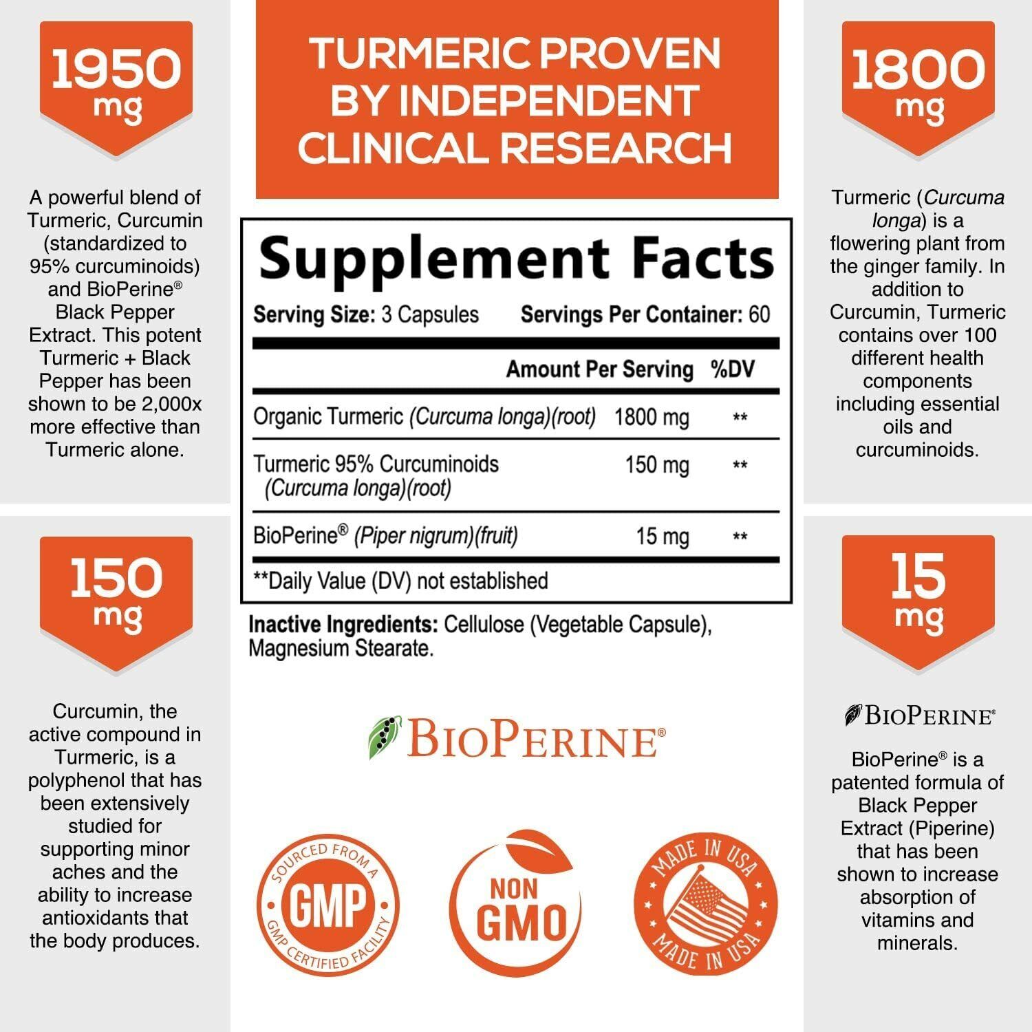 High Potency Turmeric Curcumin with Bioperine 1950mg