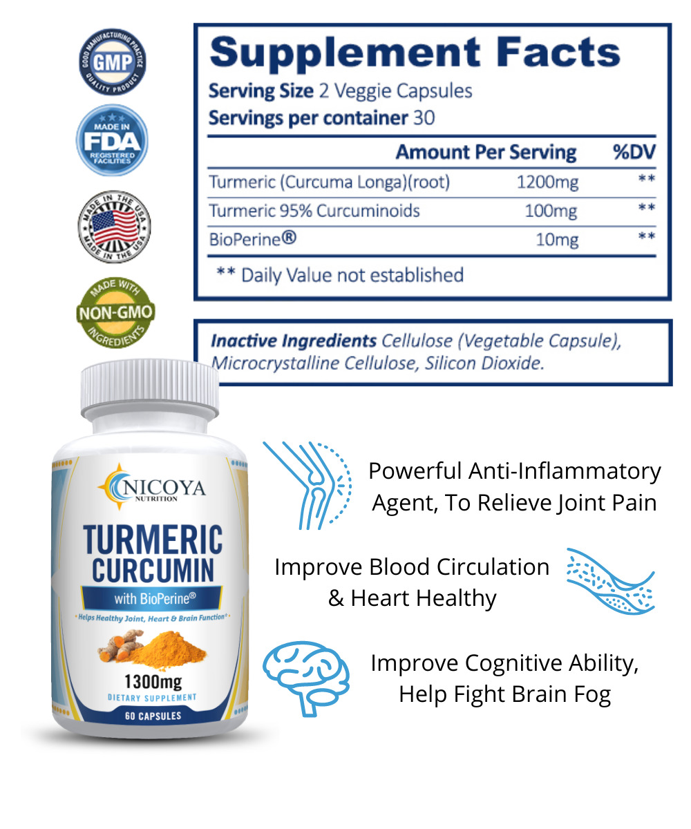 Turmeric Curcumin 1300mg with Bioperine for Joint Relief