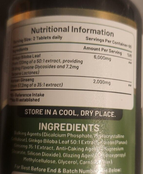 Nutricost Ginkgo Biloba Extract 120mg, 240 Capsules
