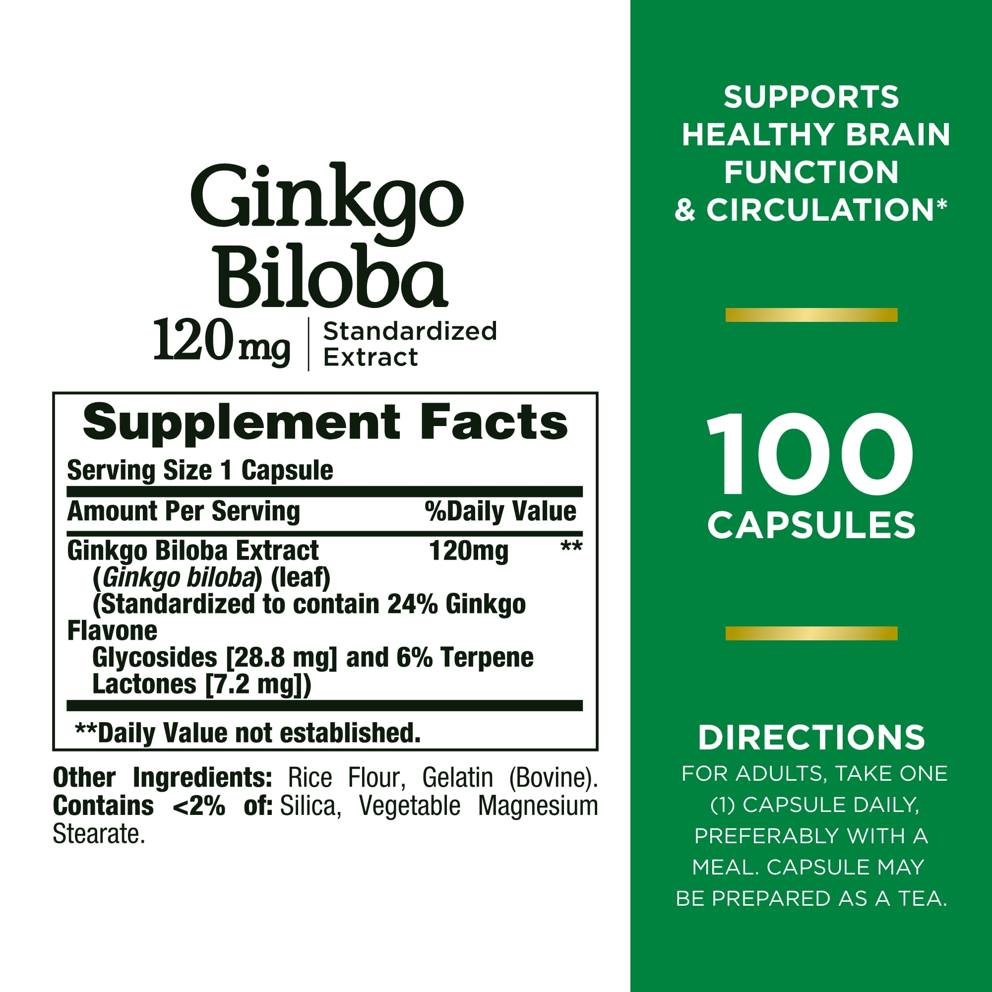 Nature's Bounty Ginkgo Biloba 120 Mg, 100 Capsules