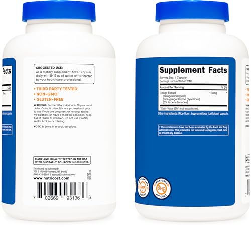 Nutricost Ginkgo Biloba Extract 120mg, 240 Capsules