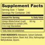 Ginkgo Biloba 60 mg Tablets, 240 Count