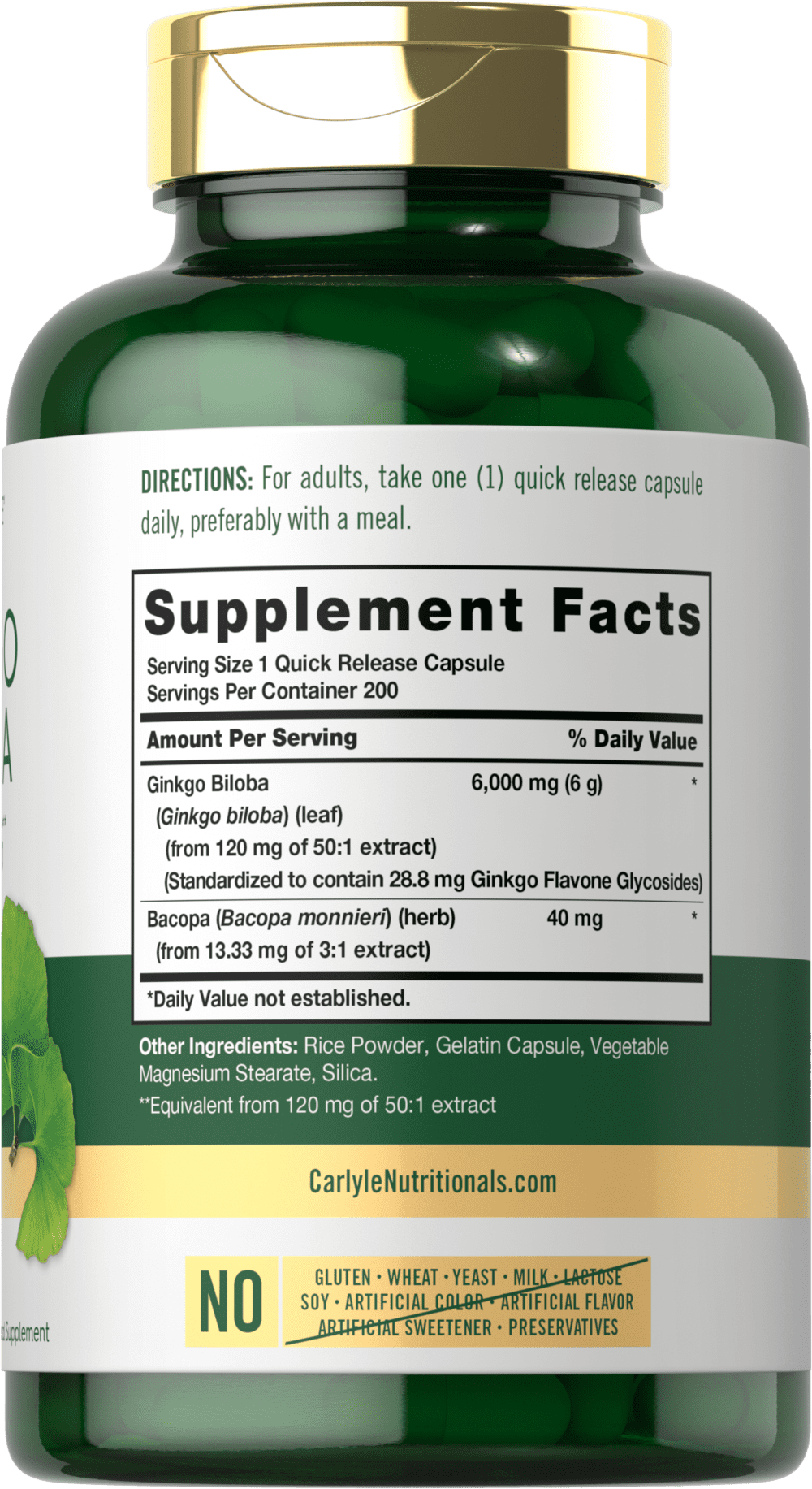 Ginkgo Biloba Capsules 6000mg, 200 Count