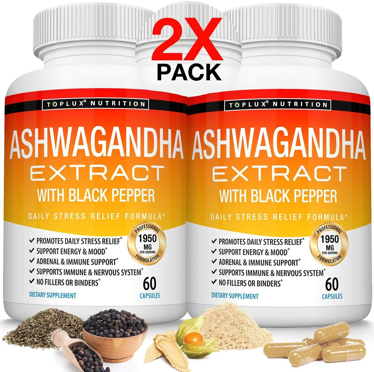 Organic Ashwagandha Capsules 1950 MG with Black Pepper