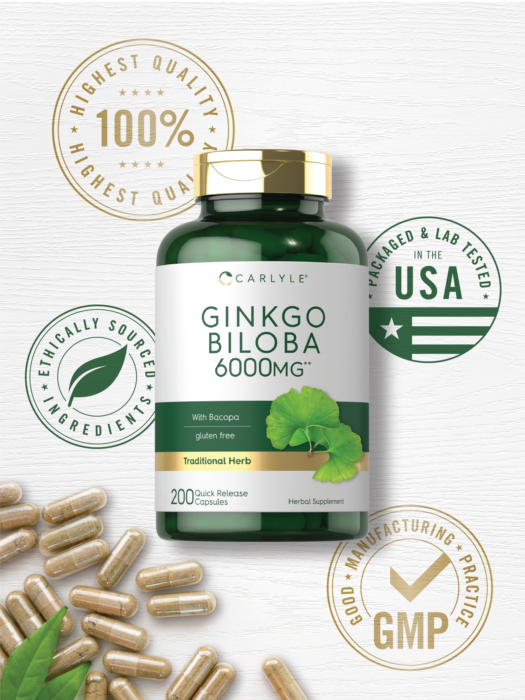 Ginkgo Biloba Capsules 6000mg, 200 Count