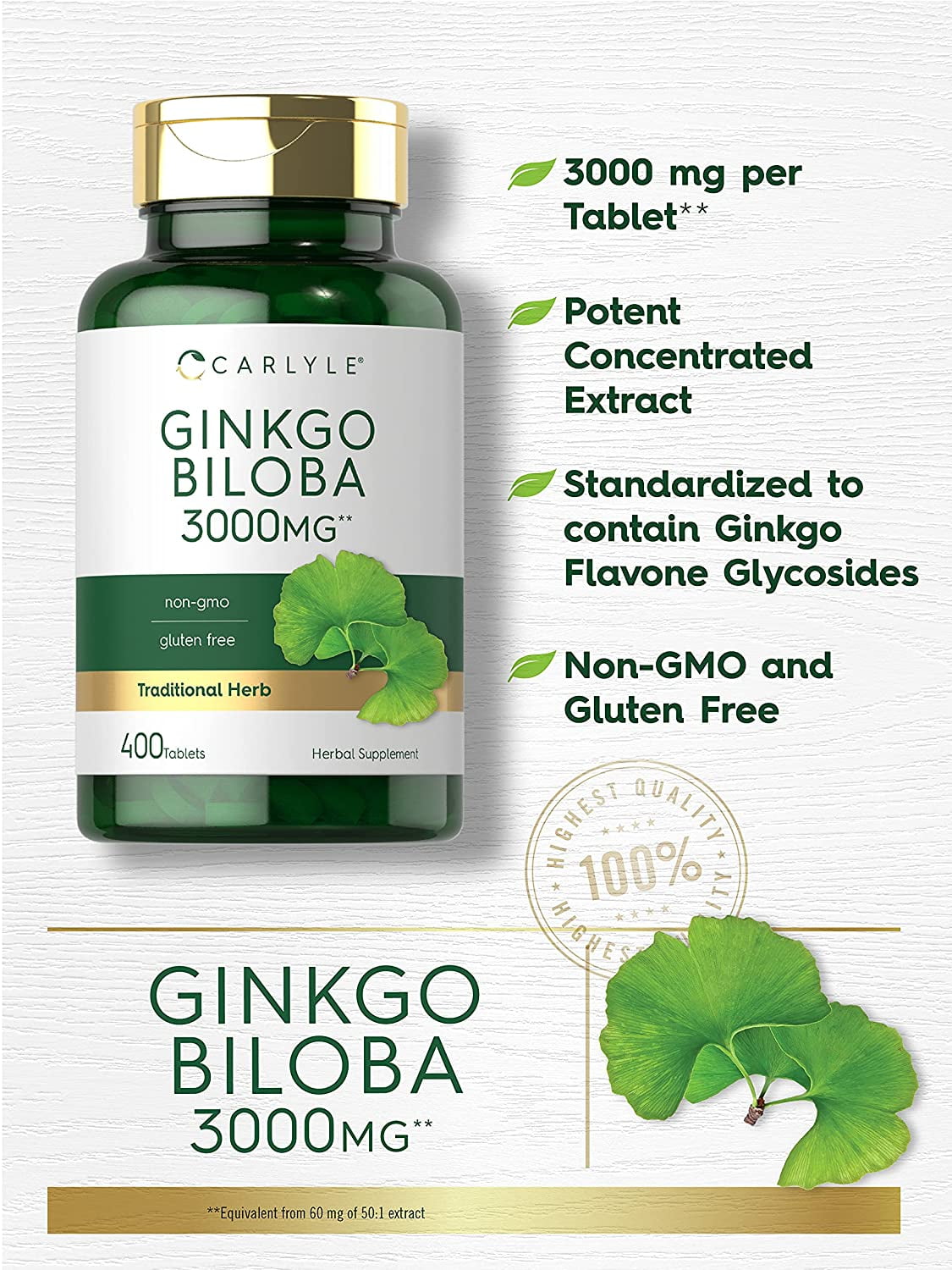 Ginkgo Biloba 3000mg Vegetarian Tablets - 400 Count