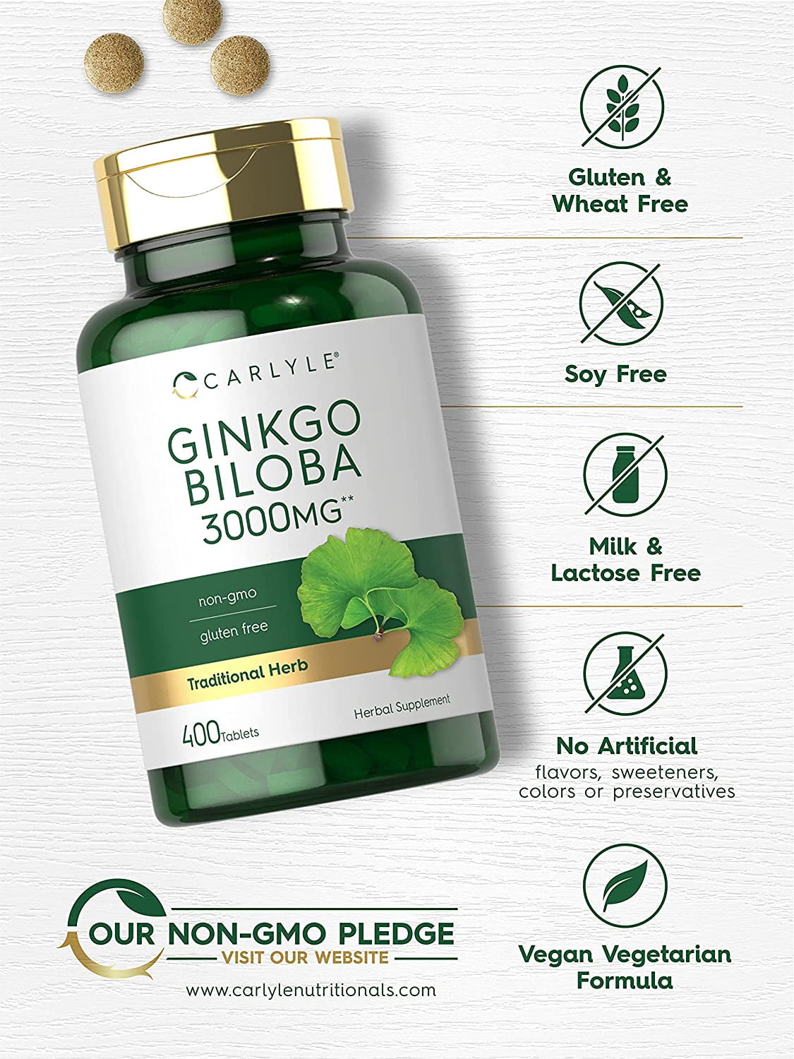 Ginkgo Biloba 3000mg Vegetarian Tablets - 400 Count