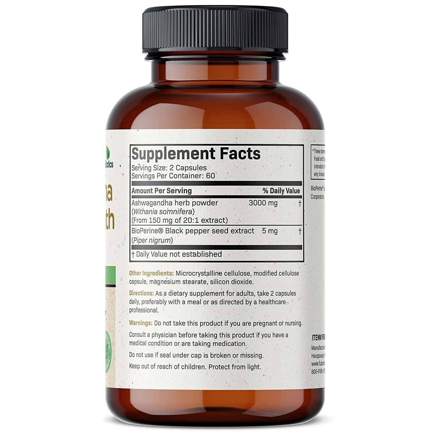 Organic Ashwagandha 3000mg Capsules with Black Pepper