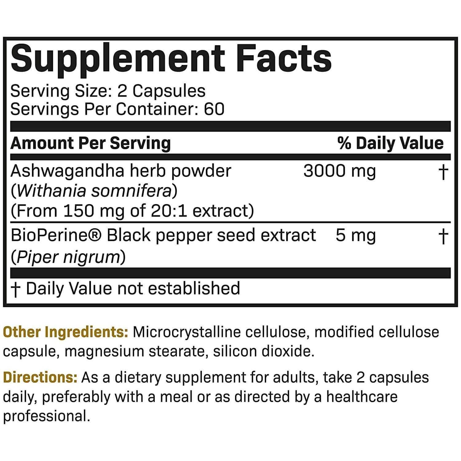 Organic Ashwagandha 3000mg Capsules with Black Pepper
