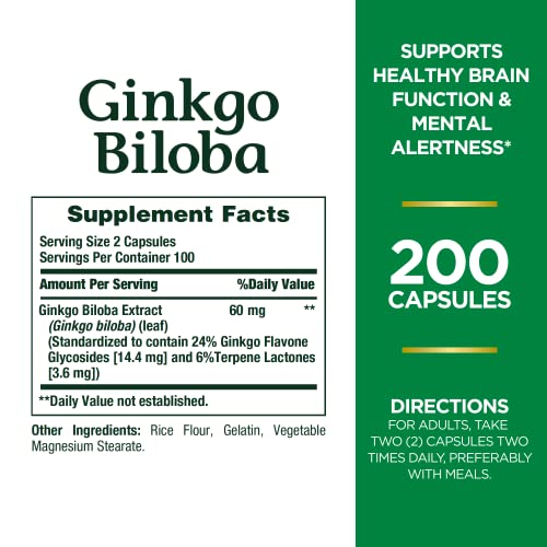 Ginkgo Biloba 60 mg - 200 Capsules