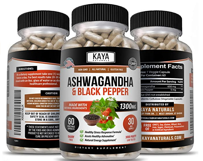 Organic Ashwagandha 1300mg Capsules with Black Pepper