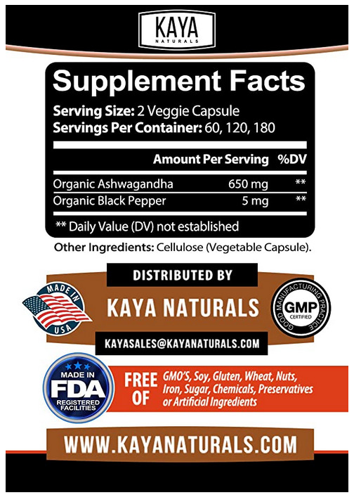 Organic Ashwagandha 1300mg Capsules with Black Pepper