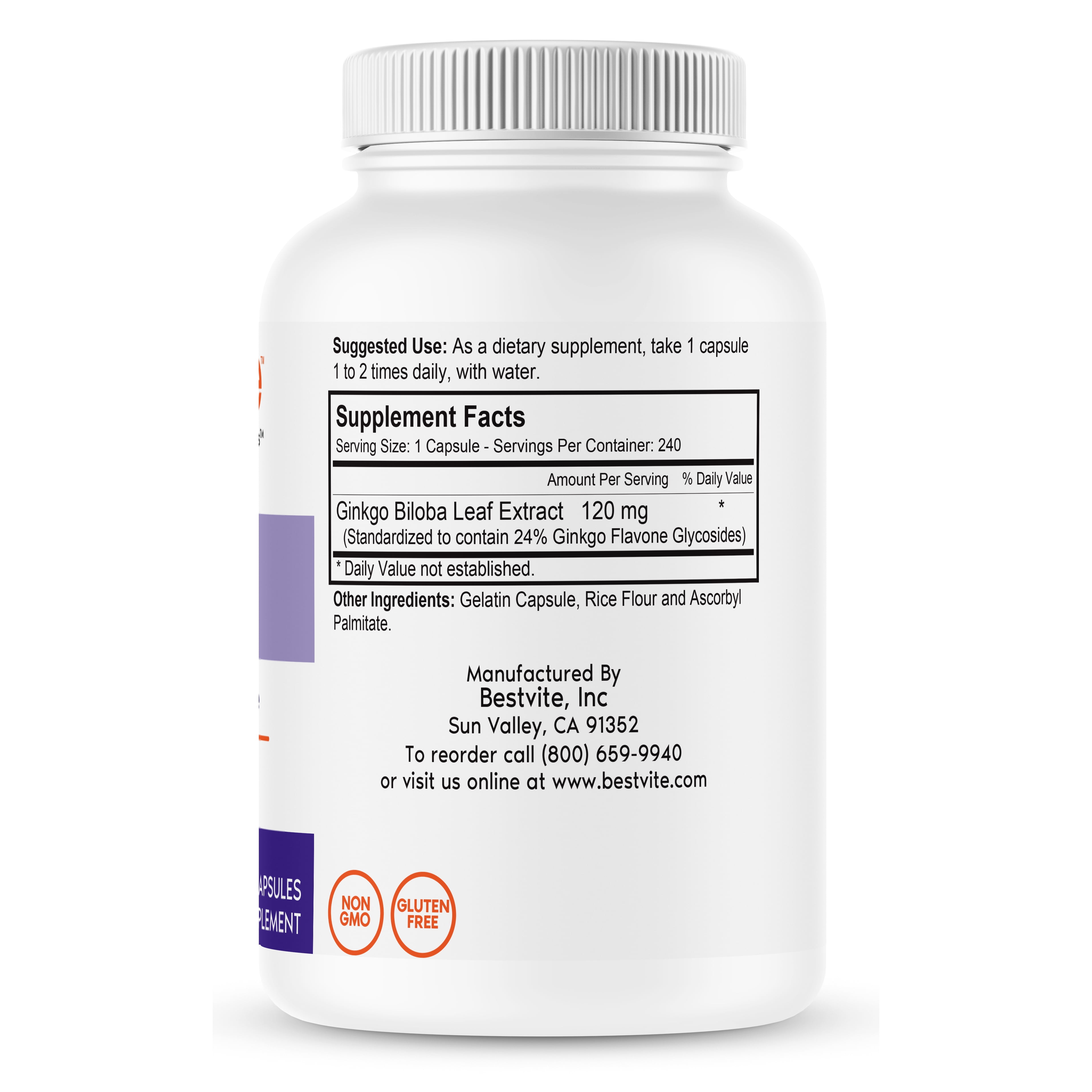 Ginkgo Biloba 120mg - 240 Capsules, Non-GMO