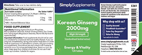 High Strength Korean Ginseng 2000mg Tablets